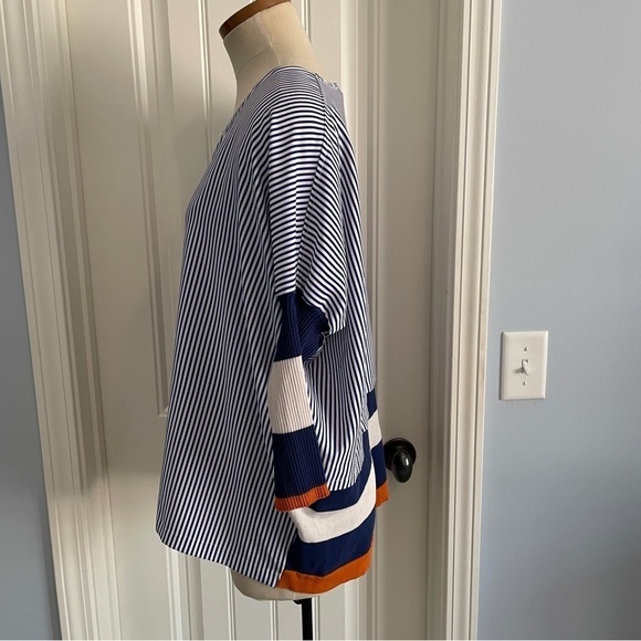 Chiara Cocol Large Blouse Top ~ Stripe Button Front Sweater Sleeves - Picture 2 of 11